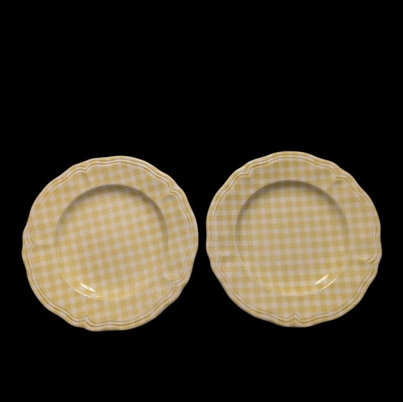 2 Vintage Judy Ironstone Salad Plates Yellow White Check Pattern Made In Japan - Picture 2 of 6